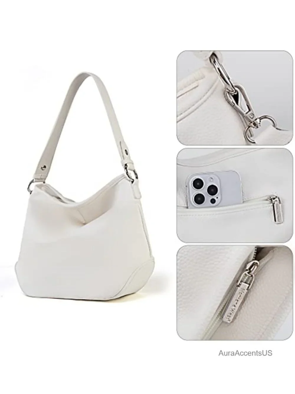Faux Leather Hobo Bag with Gold Hardware Shoulder Crossbody Purse